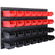 Závesný organizér do dielne ORDERBOX s 28 boxami a držiakmi na náradie , 64x2x38cm, červená/čierna