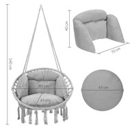 Závesné kreslo BOHO s vankúšmi, Ø61cm, svetlo sivá
