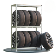 Regál na pneumatiky TYRE, 120x40x180cm, max 795kg, strieborná/bledohnedá