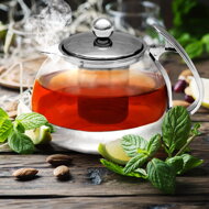 Čajník so sitkom TEA 1,2L+4 šálky, priesvitná, strieborná