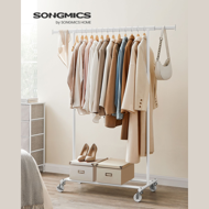 Stojan na oblečenie INEZ na kolieskach, max.90kg, 83,5x45x160cm, biela