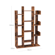 Polica/regál na knihy ODIN v industriálnom štýle, 86x25x140cm, hnedá