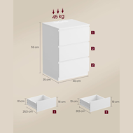 Nočný stolík s funkciou nabíjania ZION, 35x40x59cm, biela