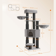 Mačje drevo ONYX, 50x50x160cm, siva/črna