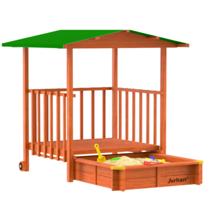 Pieskovisko s verandou SUNNY, 130x130x143cm, hnedá/zelená