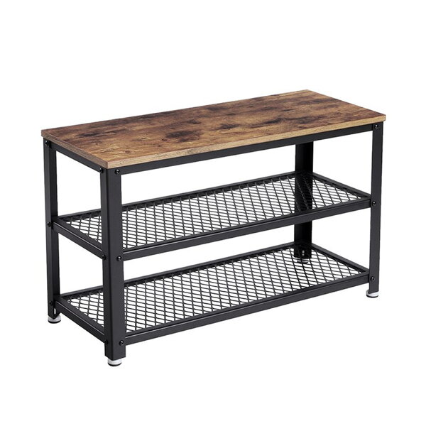 Lavica do predsiene s priestorom na topánky INDY, 73x30x45cm, hnedá/čierna